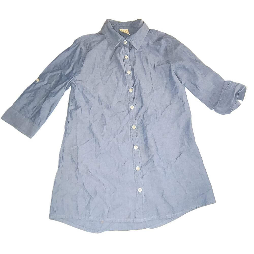Faded Glory Girl Button Up Shirt Solid Collared Causal Light Blue Sz M(7-8) G001
